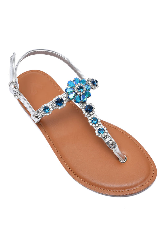 CRYSTAL FLOWER SANDALS-SILVER