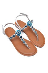 CRYSTAL FLOWER SANDALS-SILVER