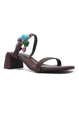 JEWEL ANKLE BLOCK HEEL-COFFEE