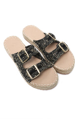 BUCKLE WOVEN COMFY SLIDE-BLACK