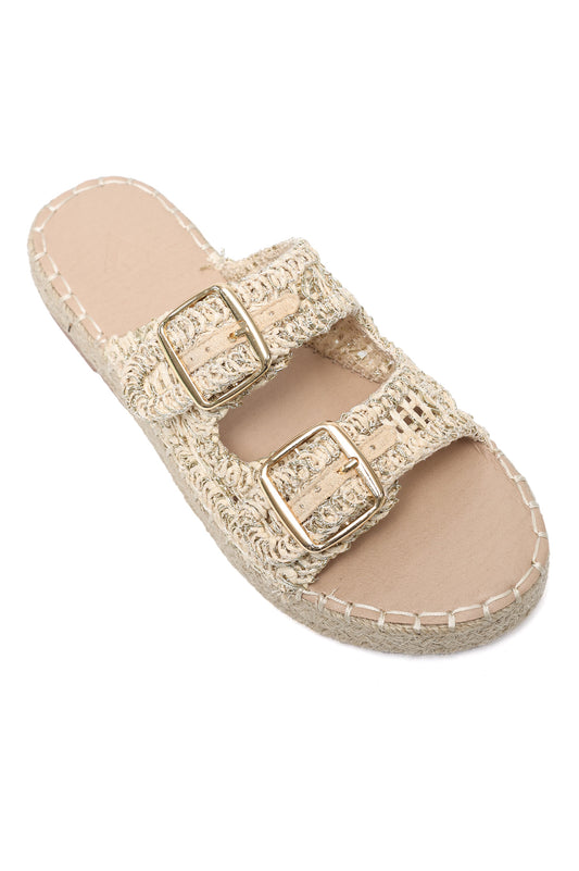 BUCKLE WOVEN COMFY SLIDE-GOLD