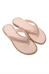 SHIMMER TOE STRAP FLAT-NUDE