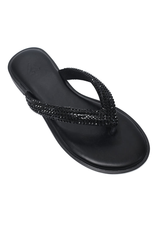 SHIMMER TOE STRAP FLAT-BLACK