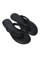 SHIMMER TOE STRAP FLAT-BLACK
