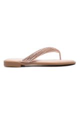 SHIMMER TOE STRAP FLAT-NUDE