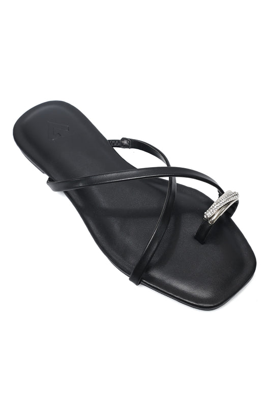 ELEGANT CRYSTAL ACCENT FLAT-BLACK