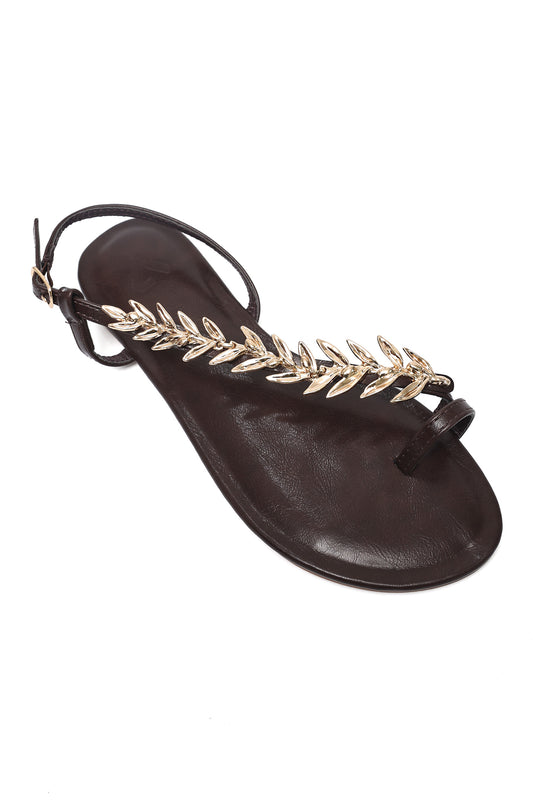 LEAF FLAT SANDAL-COFFEE