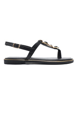 ORNATE STONE STRAP SANDAL-BLACK