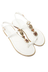 ORNATE STONE STRAP SANDAL-WHITE