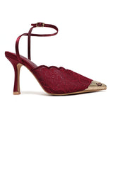 SERAPHINA LACE SLINGBACK HEELS-MAROON