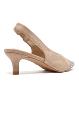 STUDDED SLINGBACK HEELS-BEIGE