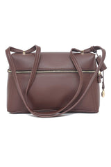 CURVED HANDLE HAND BAG-COFFEE