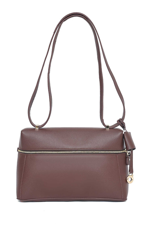 CURVED HANDLE HAND BAG-COFFEE
