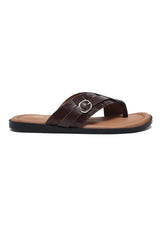 TEXTURED STRAP SLIDE-COFFEE
