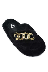 COZY CHAIN FUR SLIDE-BLACK