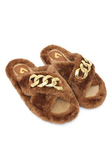 COZY CHAIN FUR SLIDE-CAMEL