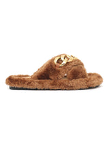 COZY CHAIN FUR SLIDE-CAMEL