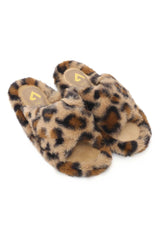 FLUFFY CROSS FUR SLIDE-LEOPARD