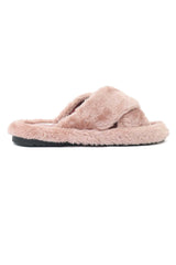 FLUFFY CROSS FUR SLIDE-PINK