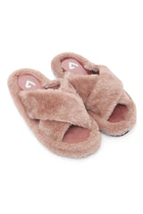 FLUFFY CROSS FUR SLIDE-PINK