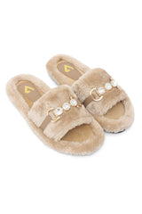 FURRY GEM SLIDE-KHAKI