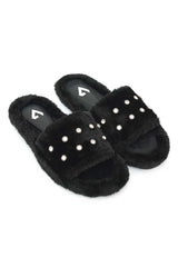 JEWEL SHINE FUR SLIDE-BLACK