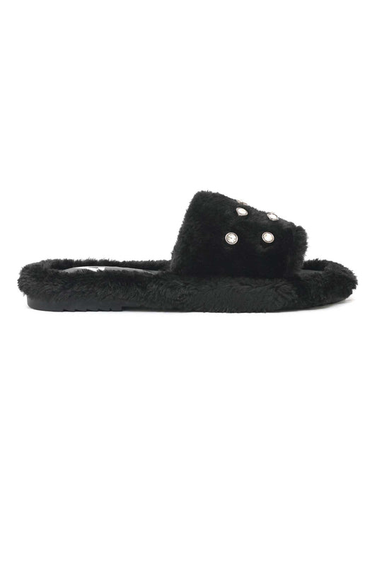 JEWEL SHINE FUR SLIDE-BLACK