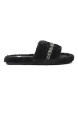 ELEGANT FURRY SLIDE-BLACK