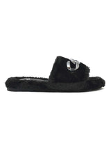 COZY CHAIN FUR SLIDE-BLACK