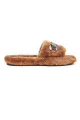 COZY CHAIN FUR SLIDE-CAMEL