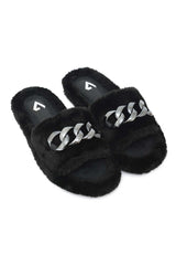 COZY CHAIN FUR SLIDE-BLACK