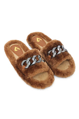 COZY CHAIN FUR SLIDE-CAMEL