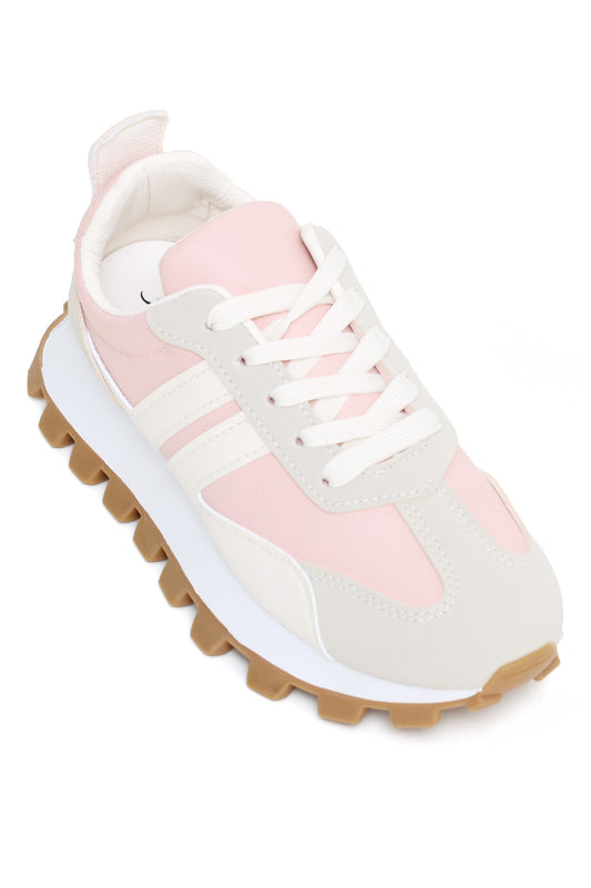 CONTRAST TRAINERS-BEIGE/PINK