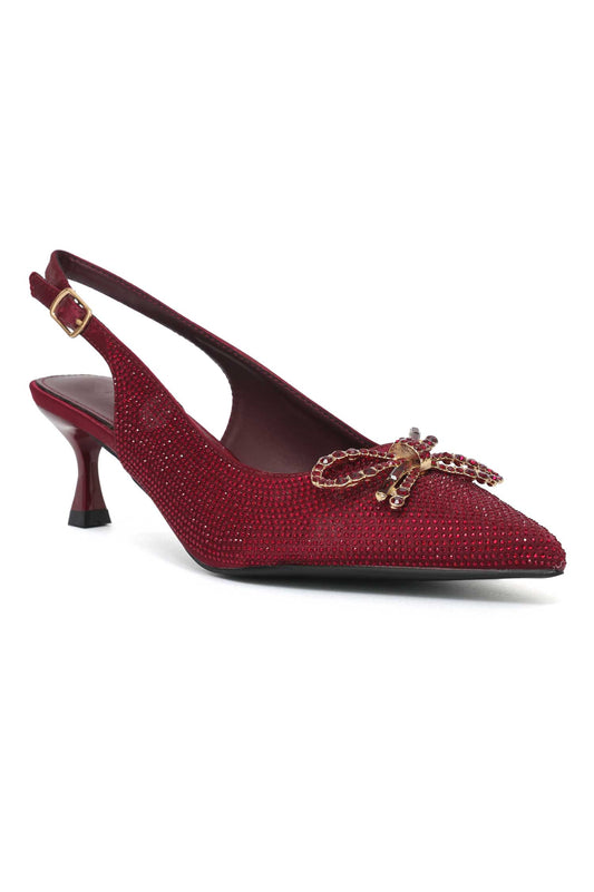 CRYSTAL BOW BLOOM SLINGBACK-MAROON