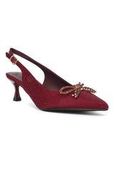 CRYSTAL BOW BLOOM SLINGBACK-MAROON
