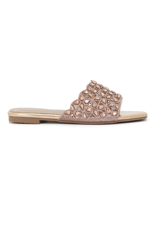 GOLDEN GLAM MIRROR-WORK SLIDE-CHAMPAGNE