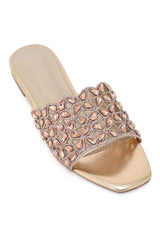 GOLDEN GLAM MIRROR-WORK SLIDE-CHAMPAGNE