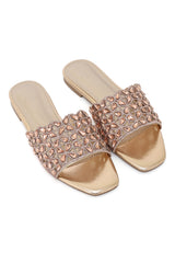 GOLDEN GLAM MIRROR-WORK SLIDE-CHAMPAGNE