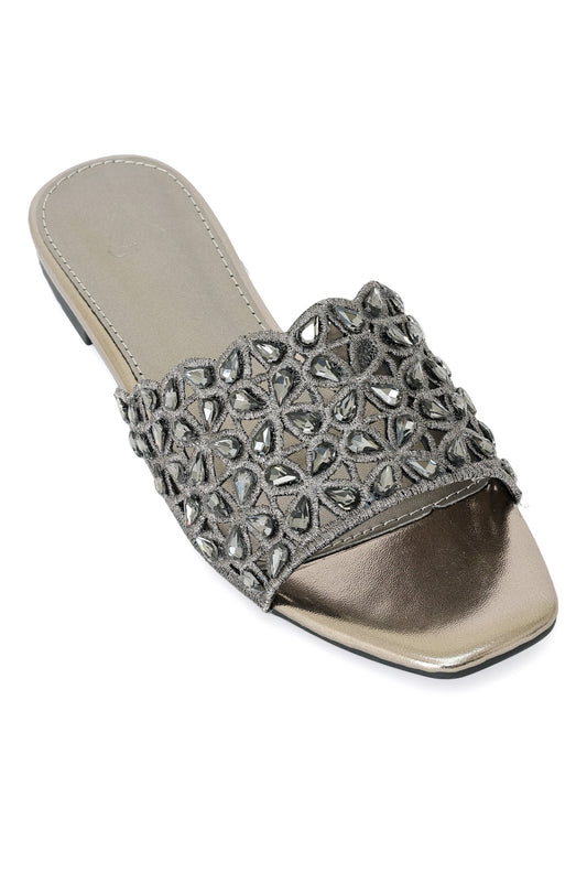 GOLDEN GLAM MIRROR-WORK SLIDE-PEWTER