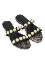 PEARL CHARM PYTHON SLIDE-COFFEE