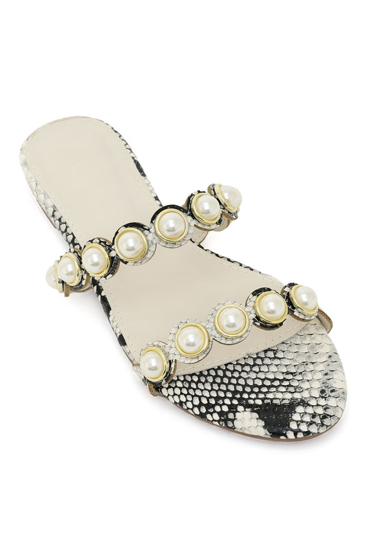 PEARL CHARM PYTHON SLIDE-BEIGE