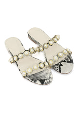 PEARL CHARM PYTHON SLIDE-BEIGE