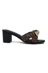 CRYSTAL EMBELLISHED BLOCK HEEL-MULTI