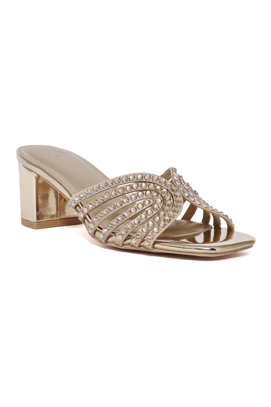 RADIANT RHINESTONE BLOCK HEEL-GOLD