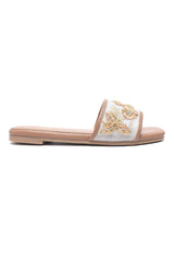 ELITE FLORAL TEXTURE CUT SLIDE-KHAKI