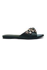 CELESTIAL BLOSSOM EMBELLISHED SLIDES-GREEN