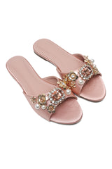 CELESTIAL BLOSSOM EMBELLISHED SLIDES-PINK