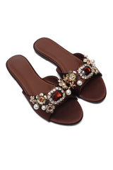 CELESTIAL BLOSSOM EMBELLISHED SLIDES-BROWN