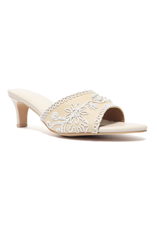 HERITAGE PEARL EMBELLISHED MULE-OFFWHITE