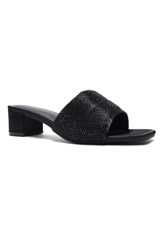 CRYSTAL CROSS HEELS-BLACK
